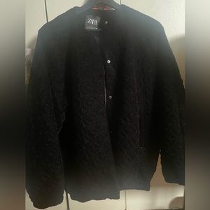 Zara Black Velvet Quilted Bomber Jacket Size M